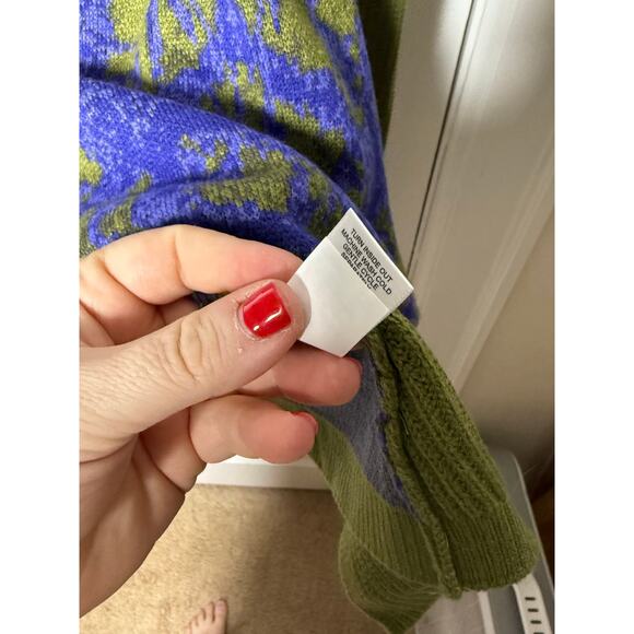 LOGO Lori Goldstein Green Blue Ornate Argyle Knit Side Slit Flowy Sweater XL - Picture 7 of 9